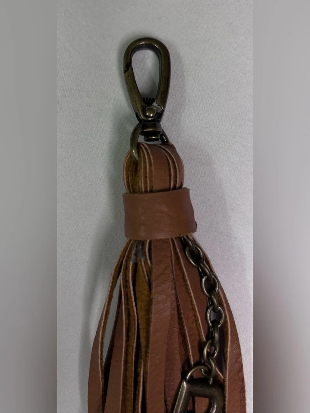 Faux Leather Tassel Bag Charm - Brown”B”